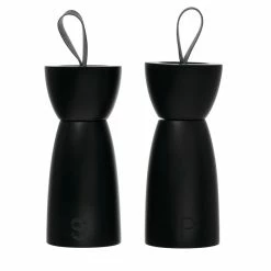 Coupon โ๏ธ BLOOMINGVILLE Black Rubber Wood Salt/Pepper Mill With Leather Handle, Set Of 2 ๐
