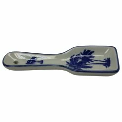 Best Sale 👍 SII Palm Tree Blue And White Kitchen Stovetop Spoonrest Porcelain 👏