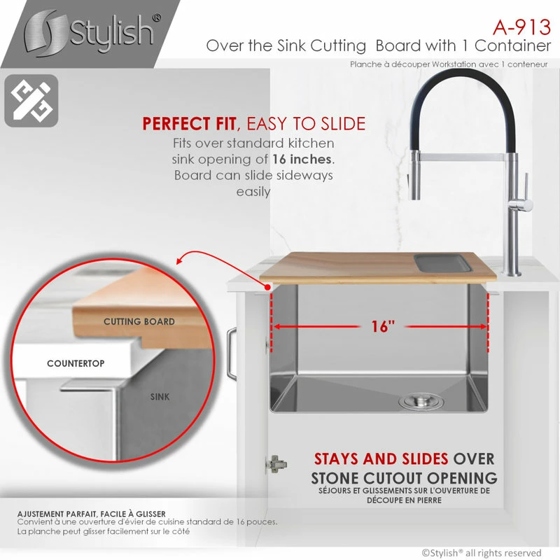 Promo 😉 Stylish Over The Sink Serving Board With 1 Container A-913 😀 9 Promo 😉 Stylish Over The Sink Serving Board With 1 Container A-913 😀 - Image 7