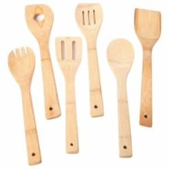 Discount ⭐ Huji 6-Piece Bamboo Wooden Kitchen Cooking Utensils Set 🌟