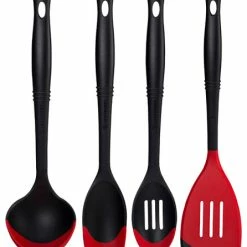 Flash Sale 🎁 Le Creuset 4 Piece Revolution Bi-Material Black And Cerise Cherry Utensil Set ⌛