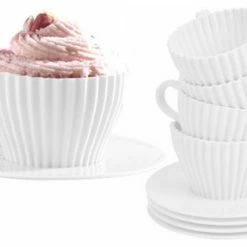 Cheap 🎁 Vandue Corporation Cupcake Tea Set - 4 Silicone Cupcake Pans With Saucers ⌛